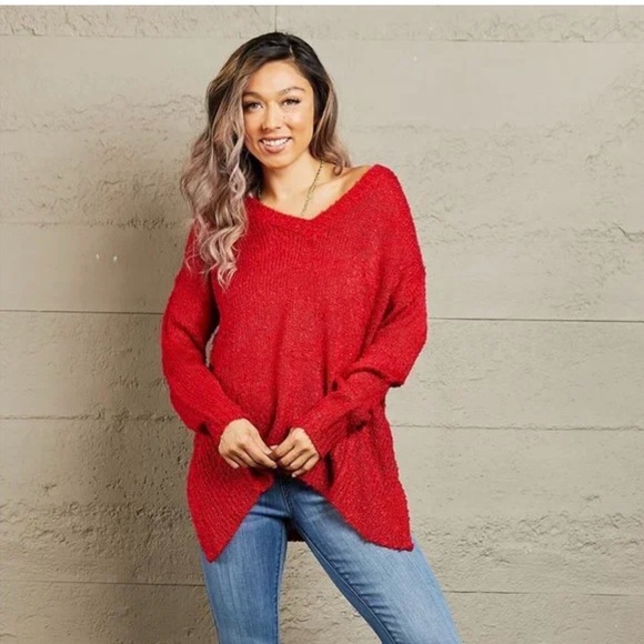 Heimish By The Fire Full Size Draped Detail Knit Sweater - Picture 7 of 7